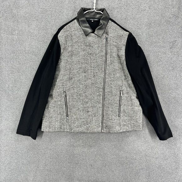 Amanda & Chelsea Jacket Woman Plus 18 W Gray Black Zip Front Tweed collared - Picture 1 of 11